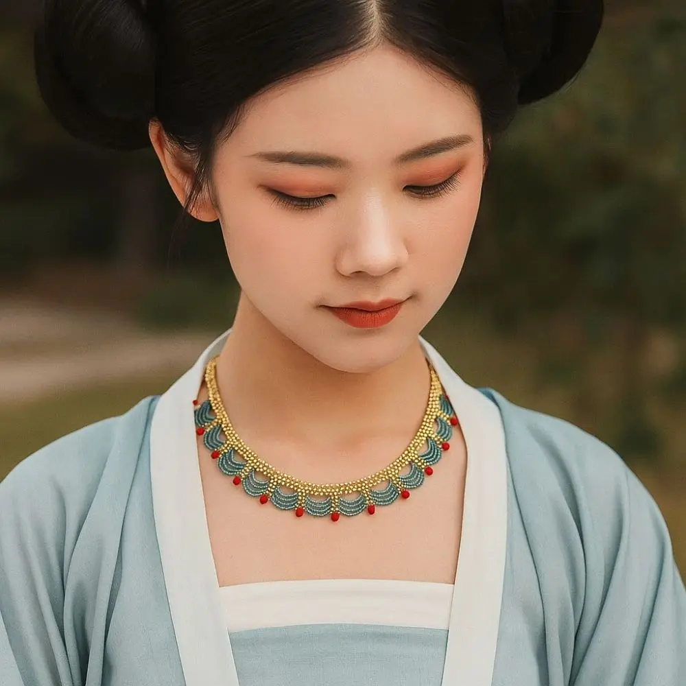 

Tang Ming Song Dynasty Beads Necklace Hanfu Accessories Ethnic Style Horse Face Skirt Necklace Horse-face Skirt Accessories