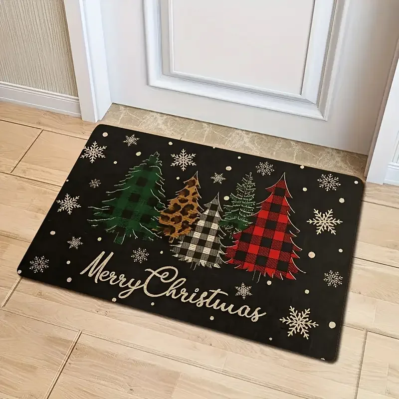 VIKAMA Christmas Tree Snowflake Print Doormat Stain-Resistant Outdoor Entrance Rug Bedroom Door Mat Festive Home Decor