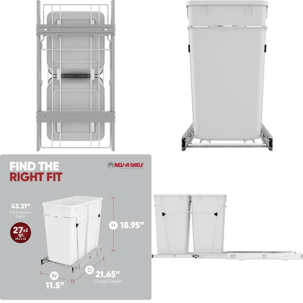 

Pullout Trash Bin 27 Qt Kitchen Cabinet Waste Recycling Bin with Full Extension Slides, White