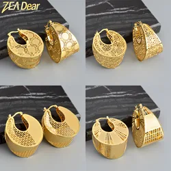 ZEADear Jewelry Flower Hoop Earrings for Women Luxury Ear Drop Copper Carved Oval Retro Gold Plated Jewellery Party Wedding Gift