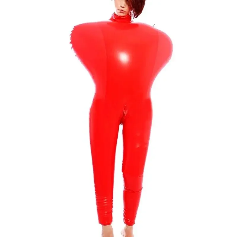 100% latex rubber cosplay red leggings inflatable sleeveless 0.4mm Halloween S-XXL