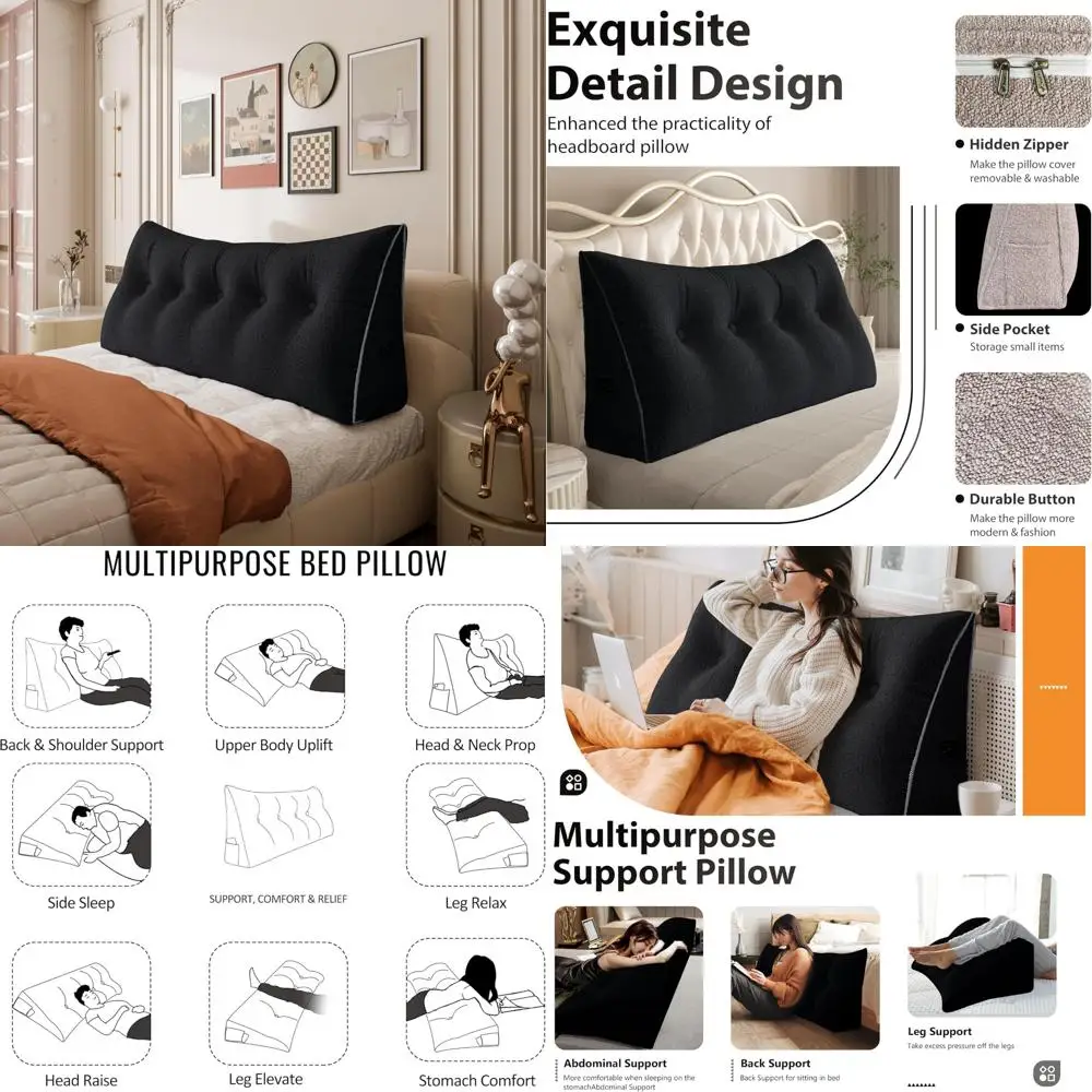 

Большая подушка размера «queen-size» для кровати — эргономичная треугольная подушка для поддержки чтения для удобного сидения и спинки