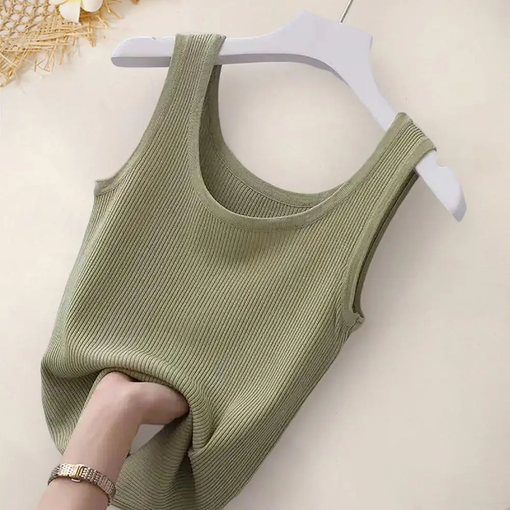 Summer Knit Women Vest Sexy Sleeveless O Neck Lady Rib Knitting Camisole Women Slim Tank Top Solid Color Oversized Undershirt