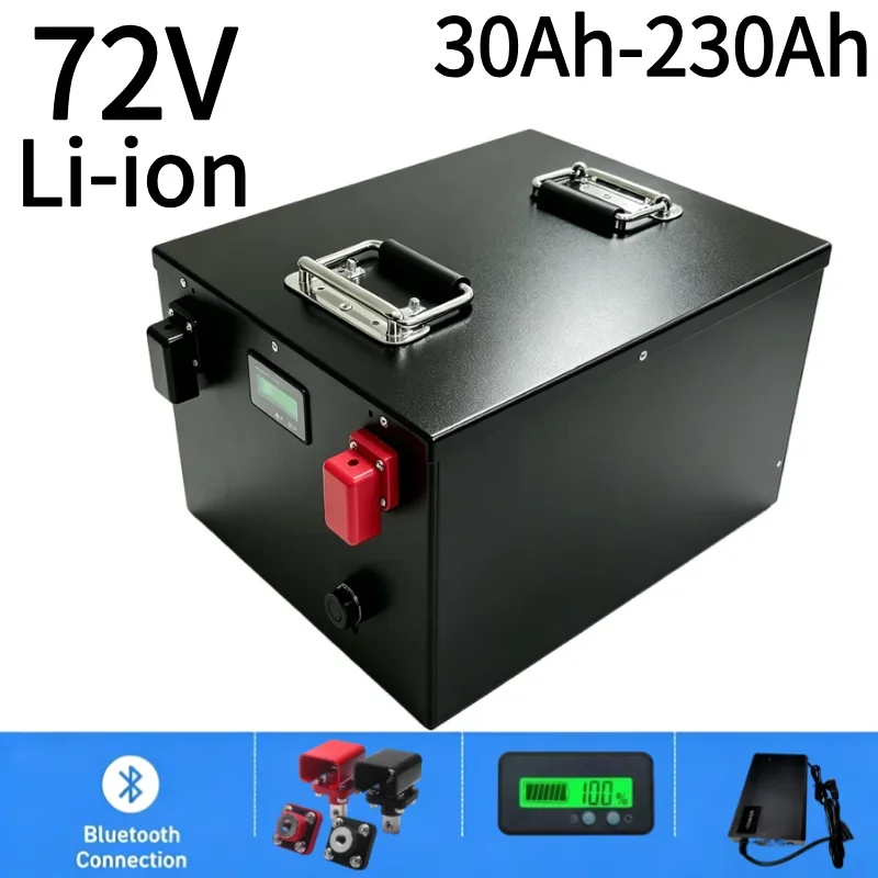High Capacity 72V Lithium Ion Rechargeable Battery 30Ah-230Ah Built-In Smart BMS For E-Bike Scooter Tricycle Off-Grid Solar Powe