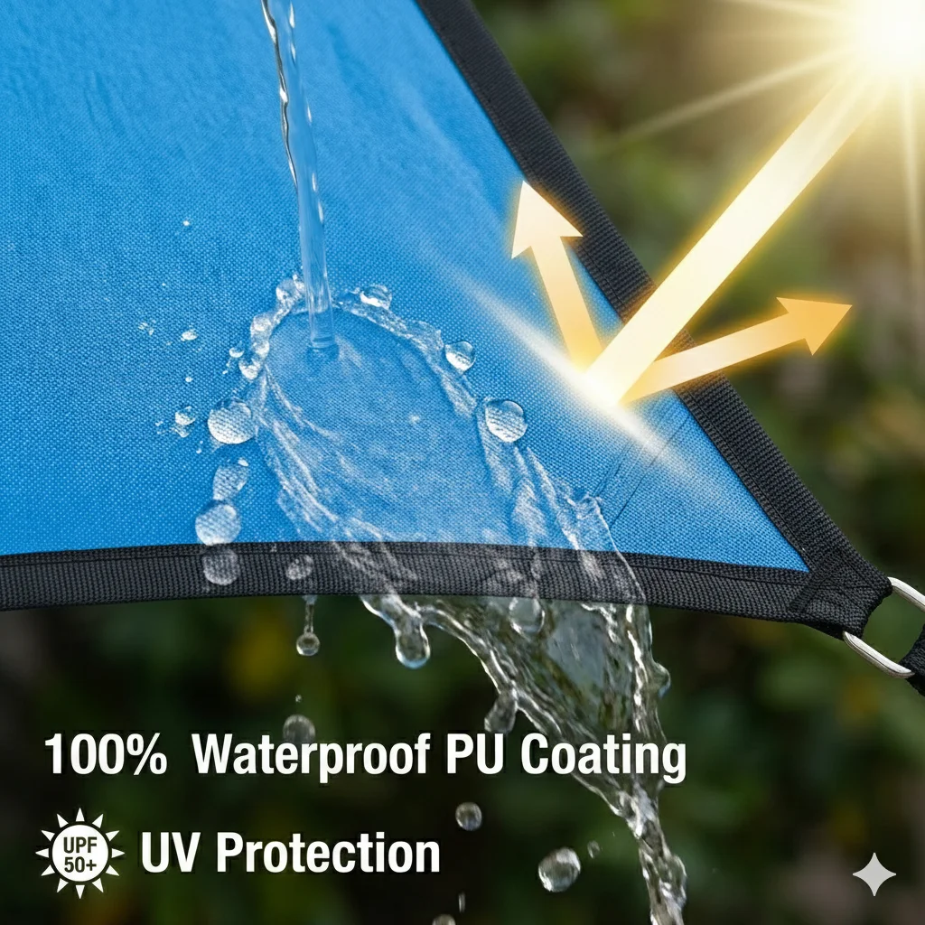 Waterproof Triangle Sun Shade Sail UV Block Polyester Canopy Awning for Garden Pool Patio Outdoor Sunshade with D-Rings Ropes