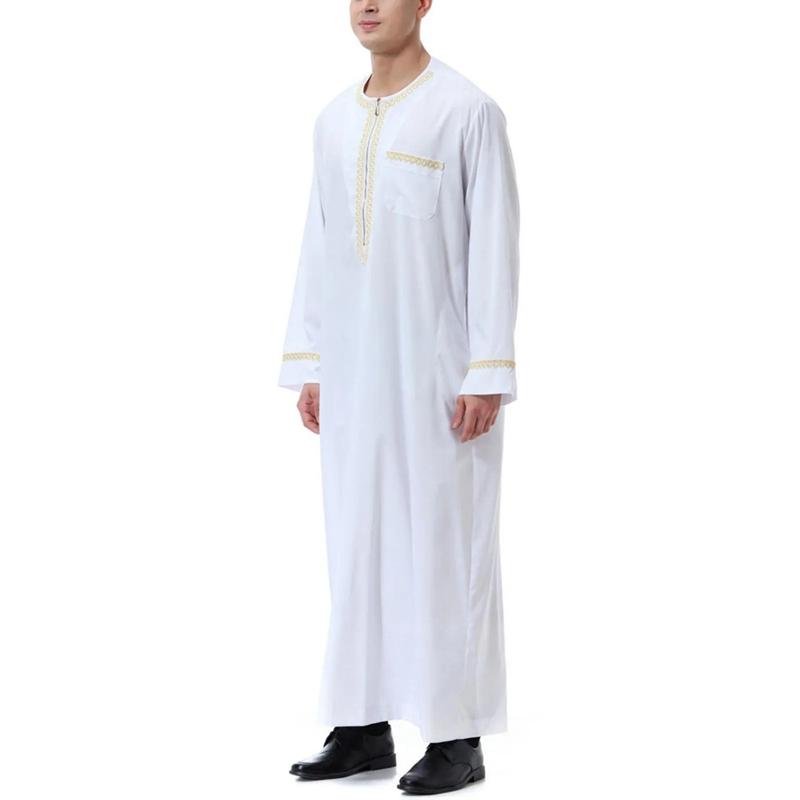 Muslim Fashion Men Jubba Thobes Arabic Pakistan Dubai Kaftan Abaya Robes Islamic Clothing Saudi Arabia Black Long Blouse Dress