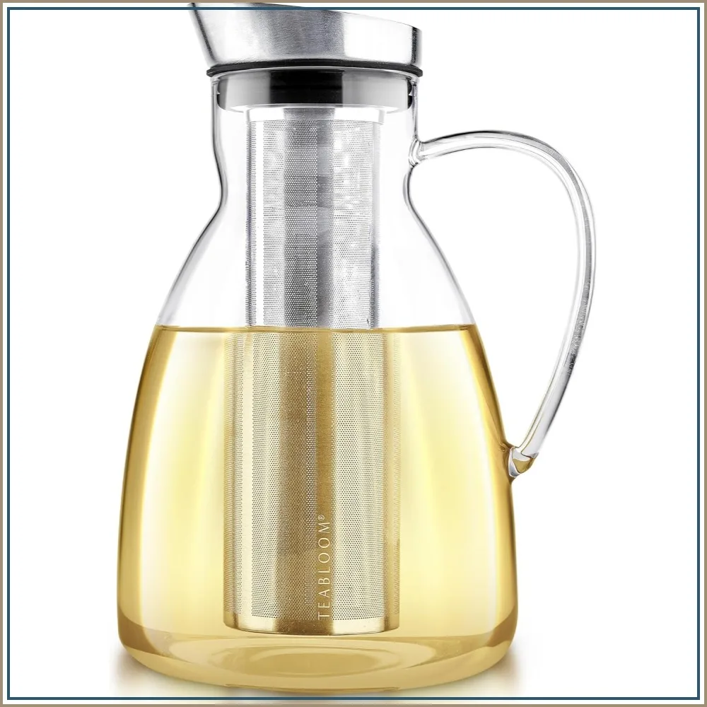 

85oz Multi-Brew Glass Teapot: Brew Hot Tea, Iced Tea, Cold Brew & Fruit Water – 10 Cups, Borosilicate, Stainless Steel Filter