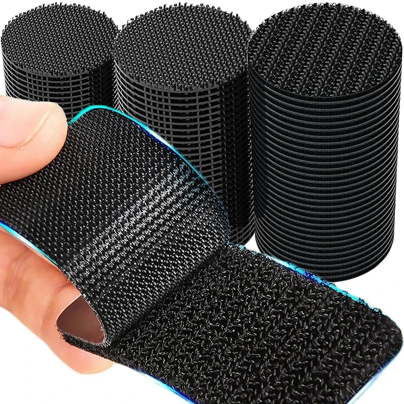 Self-adhesive Touch Fastener Tape Black Carpet Pad Fixing Stickers Double Faced Mat Fixed Patch Home Floor Anti Skid Grip Tapes