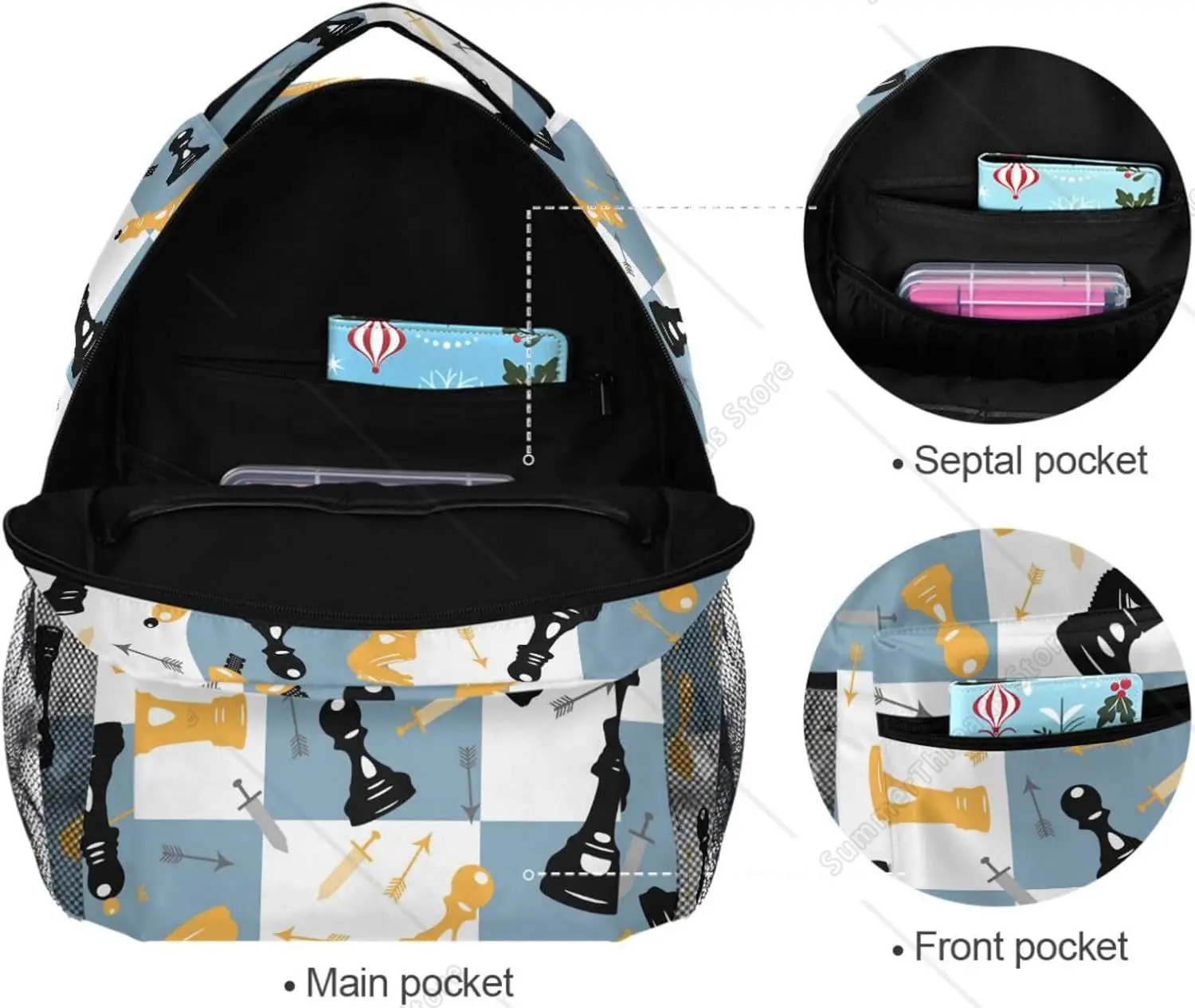 Nowy semestr wyróżnia! Plecak Szachownica i Broń, Motyw Średniowieczny, Wyrazista Torba dla Fanów Przygód