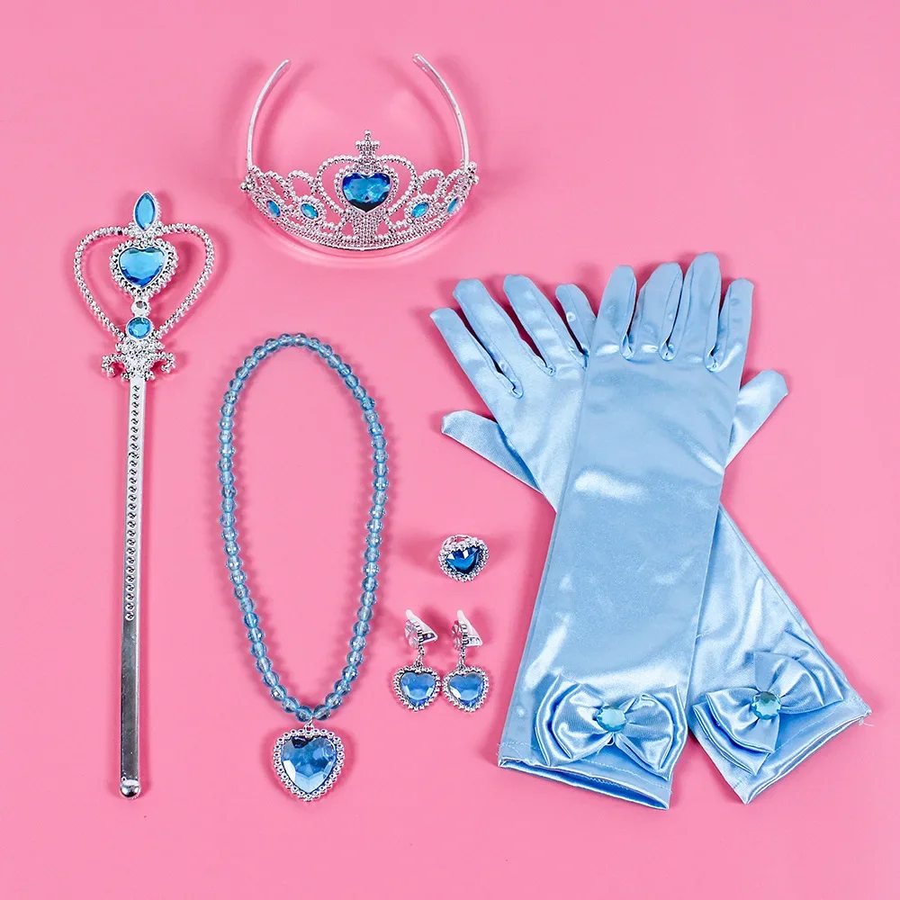 Księżniczka Anna Elsa akcesoria Cosplay korona magiczna różdżka naszyjnik peruka rękawiczki mrożona królewna śnieżka Belle kopciuszek księżniczka do odgrywania ról