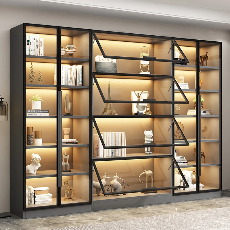 

Combined Bookcase Entire Wall Light Luxury Modern Minimalist Living Room Display Cabinet with Glass Door Furniture Glass Cabinet