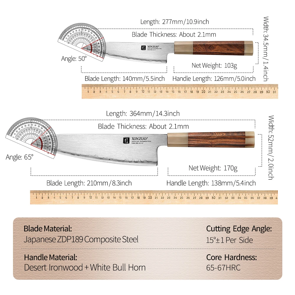 XINZUO 2PCS Kitchen Knives Set 5.5+8.3 Inch Utility Chef Knife Composite Steel Kitchen Knife Ultra-sharp Household Knives