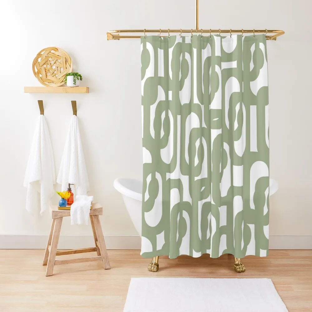 

Midcentury Modern Loops Pattern in Sage Green and White Shower Curtain Elegant Bathroom Curtain