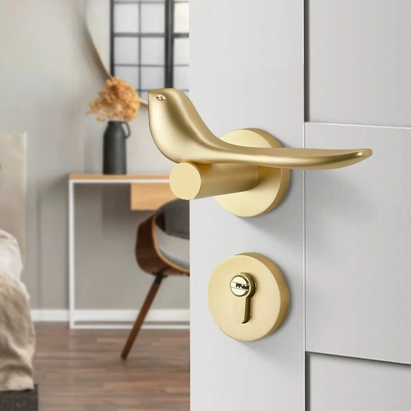 

Gold Bird Shape Magnetic Quiet Split Door Latch Bedroom Privacy Handle Antique Brass Finish Solid Wood Lockset Heavy Duty