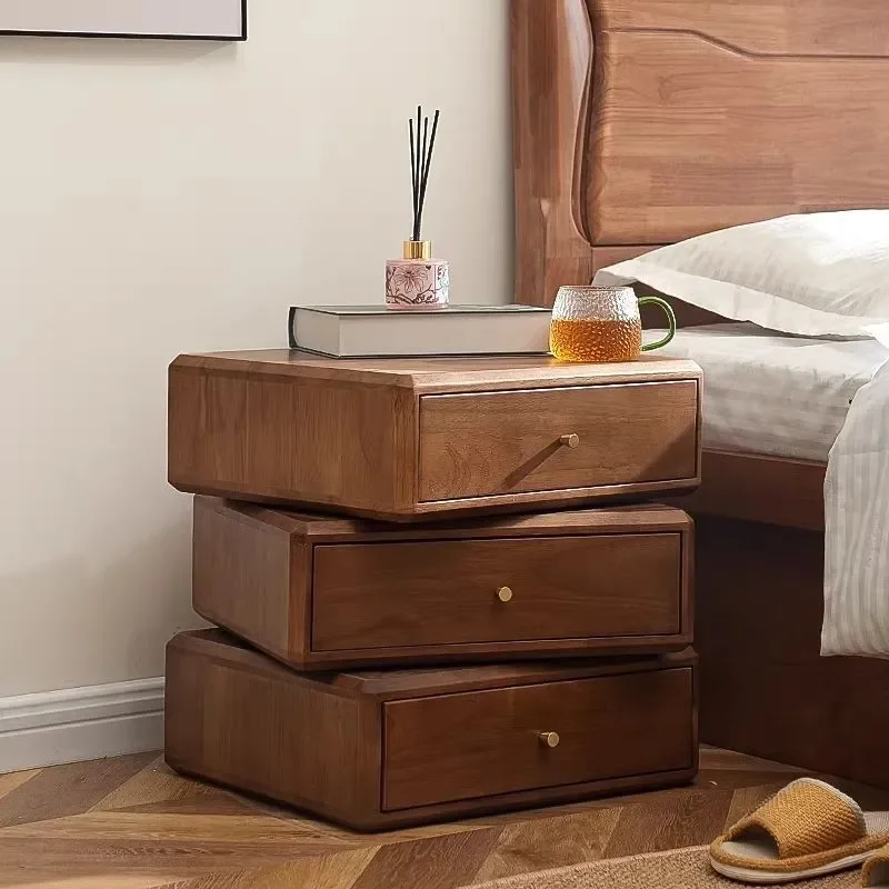 Rotating Bedside Table Solid Wood Nightstand Simple Modern Creative Multi Functional Storage Cabinet Multi Layer Bedroom