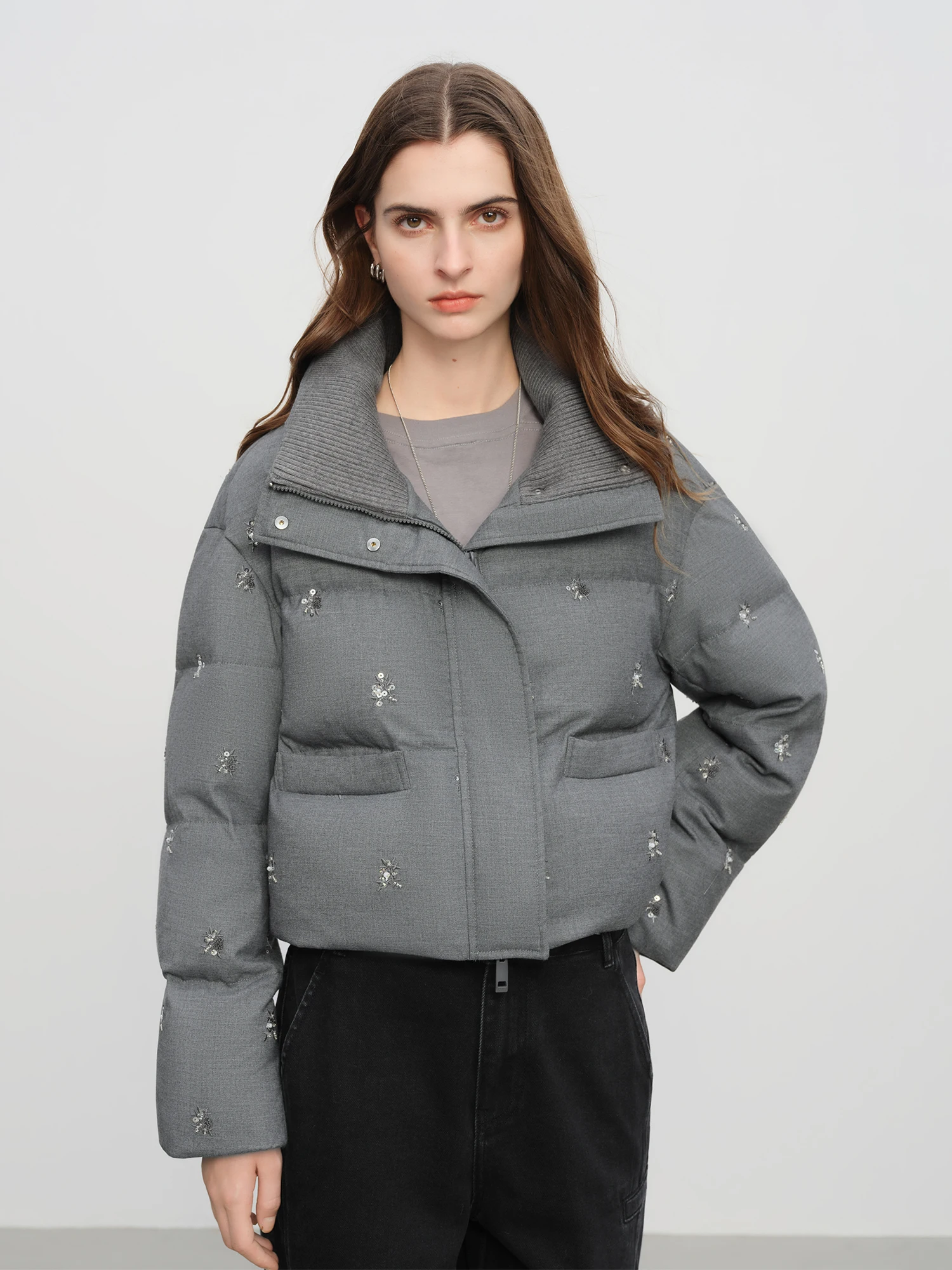 FSLE【Premium Series】Beaded Short Puffer Down Vest Women  Autumn Winter Quilted Down Jacket Down Gilet Coat Outdoor Streetwear