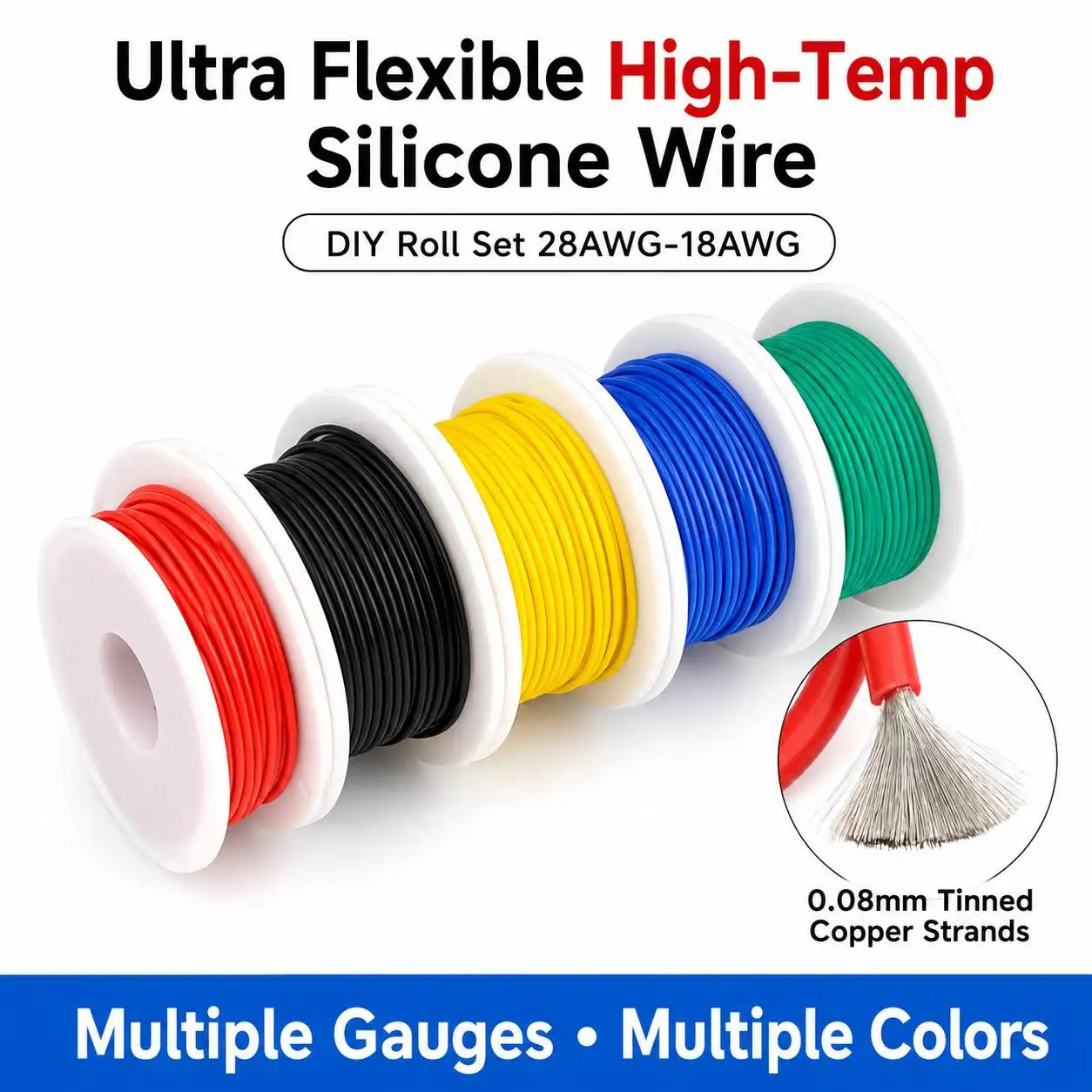 5 Colors Silicone Wire 18 20 22 24 26 28 AWG Stranded Tinned Copper Hook Up Electrical Cable Kit Flexible RC LED