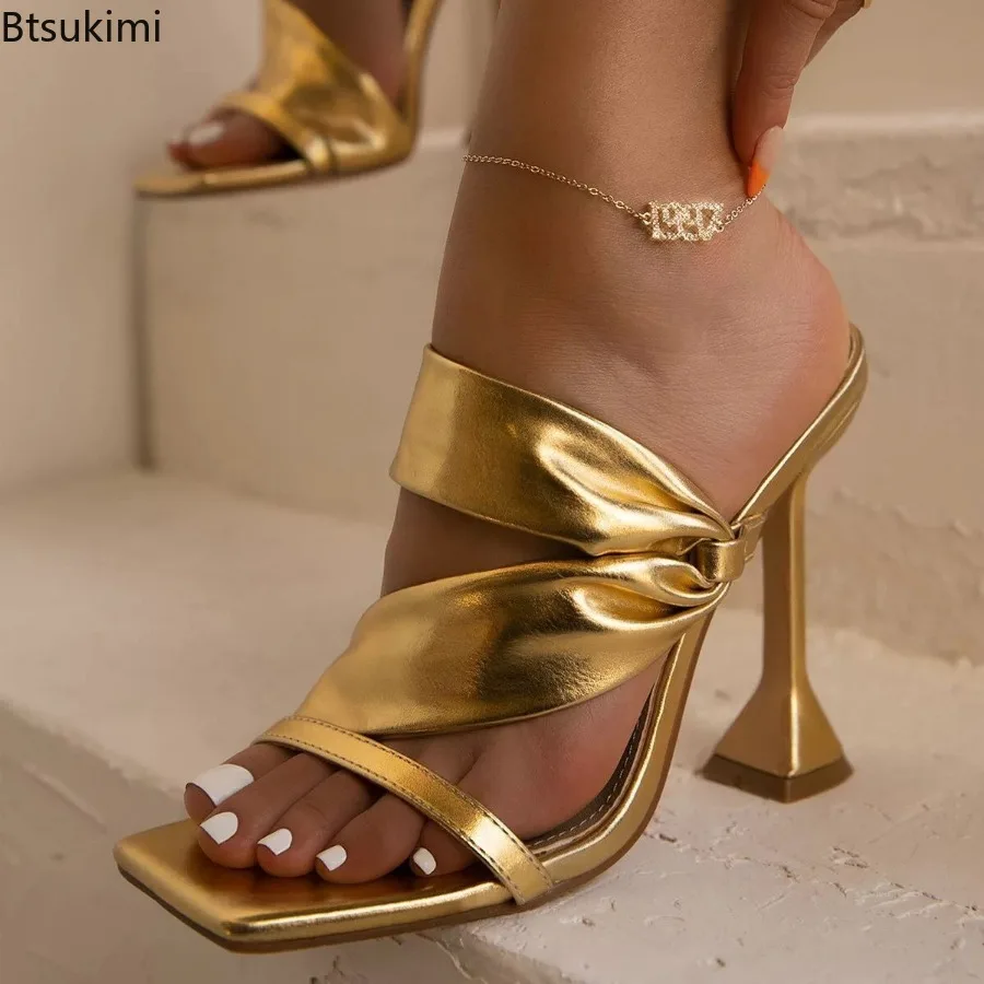 New 2026 Women's Summer Sandals Open Toe High Golden Solid Heels Party Heel Slippers Sandalias Mujer Casual Shoes Women Pumps