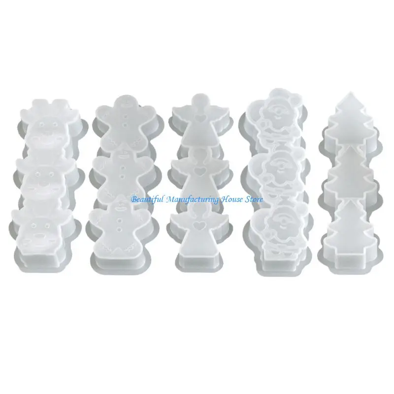 

E56A Christmas Silicone Mold For Candle Crafts Santa Gingerbreads Reindeer Angel Decoration