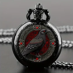 Vintage-Style Clever Crow Exquisite Pocket Watch - Quartz Movement, Round Dial, Unique Black Necklace Souvenir Gift For Children