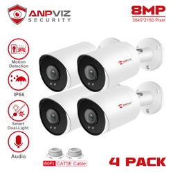 Anpviz 8MP POE IP Bullet Camera 4pcs Outdoor 24/7 ColorVU CCTV Video Surveillance IP67 SD Card H.265 Audio Motion Detection 2.0