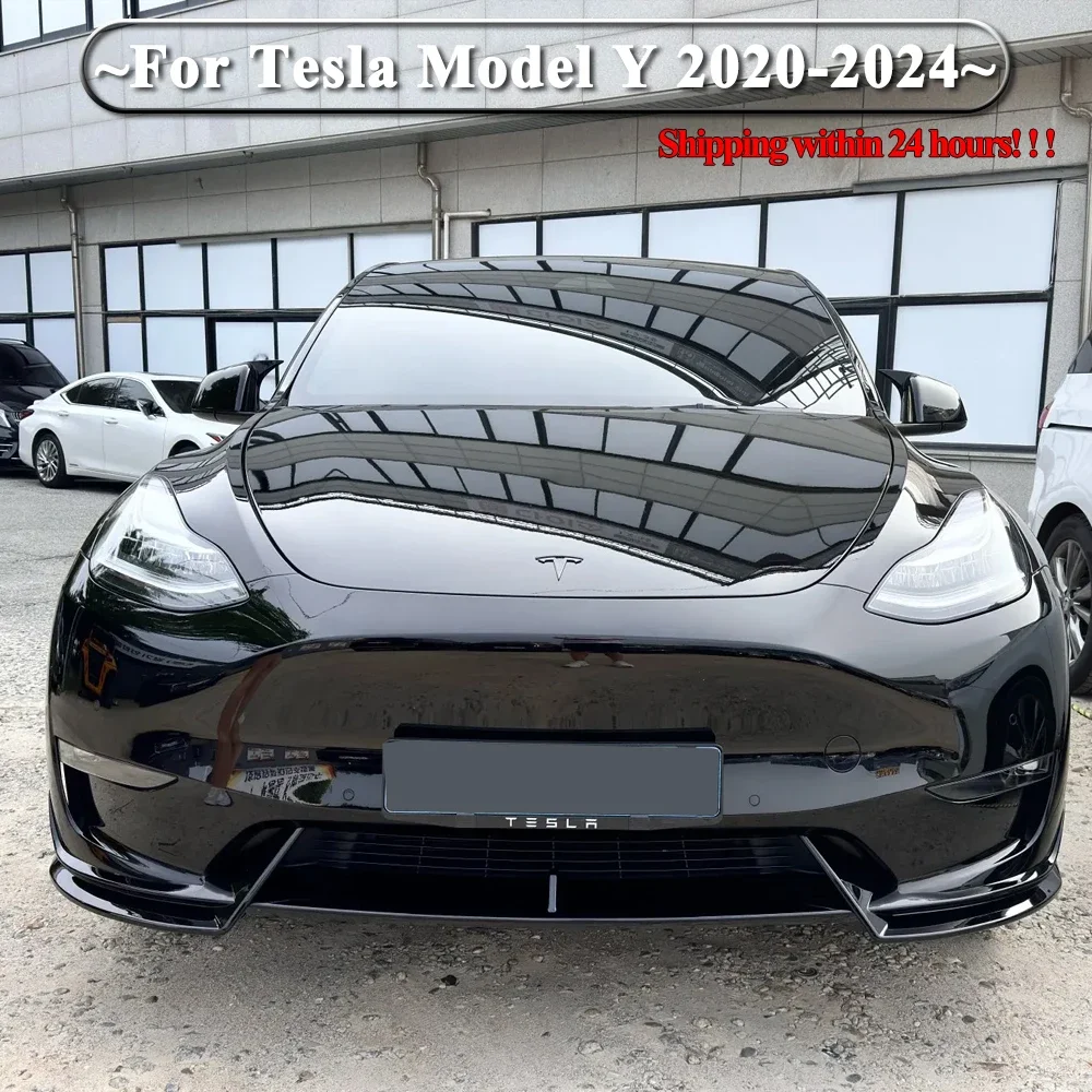 

3Pcs For Tesla Model Y 2020-2024 Car Front Bumper Lip Chin Diffuser Body Kits Spoiler Splitter Deflector Tuning Gloss Black ABS