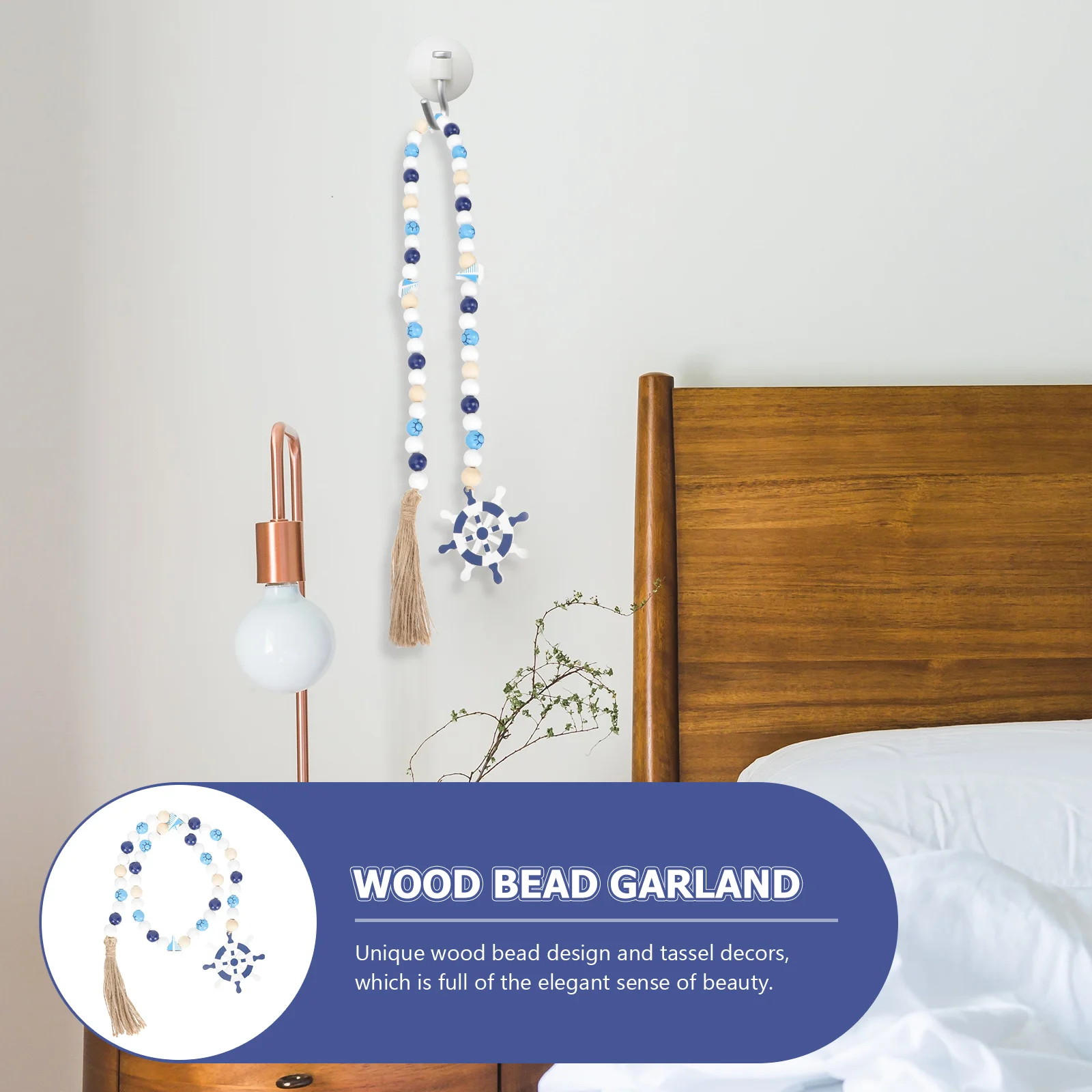 

Wood Bead Garland Rustic Delicate Beads String Tassel Home Wall Hanging Decor Farmhouse Style Wooden Pendant Decoration