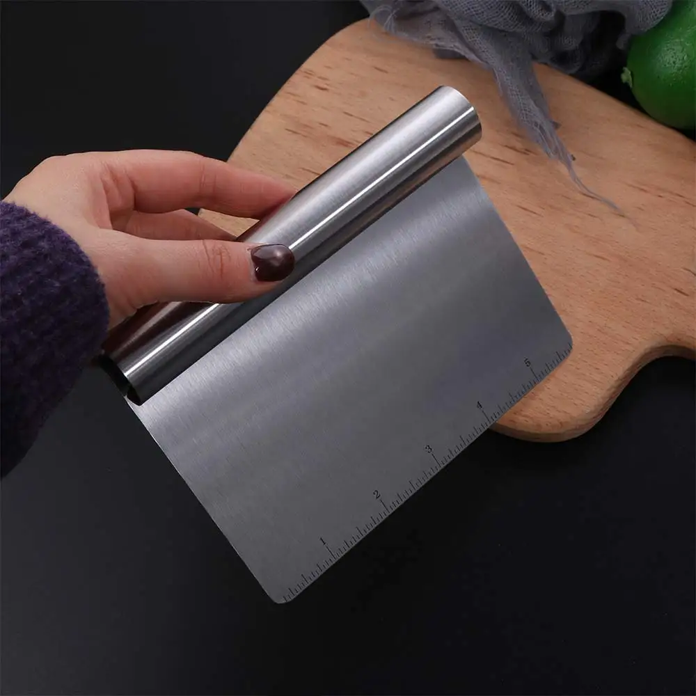 Multifunctional Stainless Steel Dough Cutter Curled Edge Integrated Bench Scraper Graduated Manual Pastry Spatula Cake