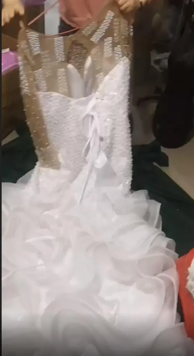 Personalizado incrível colher brilhante pérolas cristais sereia vestidos de casamento robe de mariage 2024 ilusão mangas completas africano b