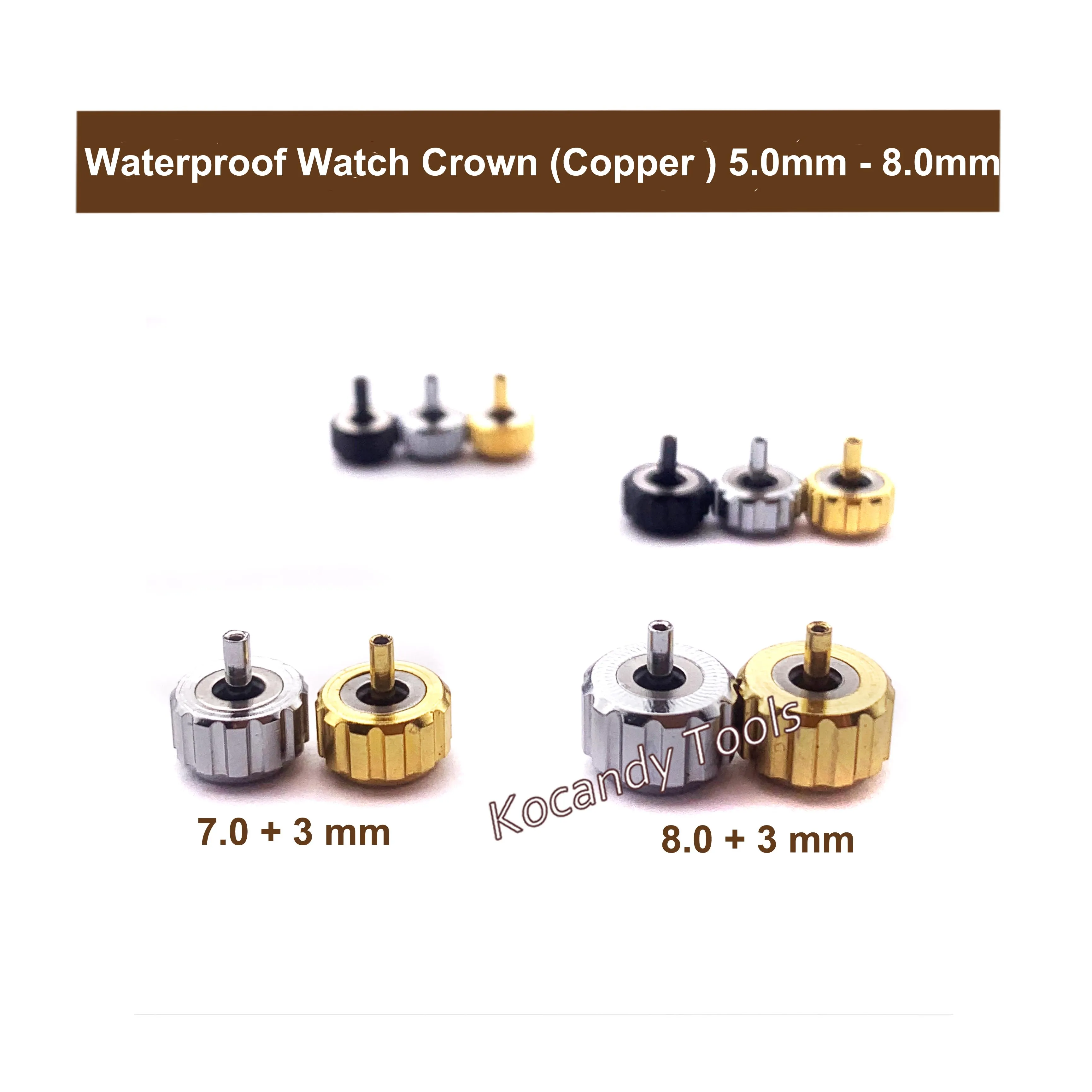 5.0mm - 8.0mm Waterproof Watch Crown for Watch Repair Parts and Replacement With Gold and Silver Colour