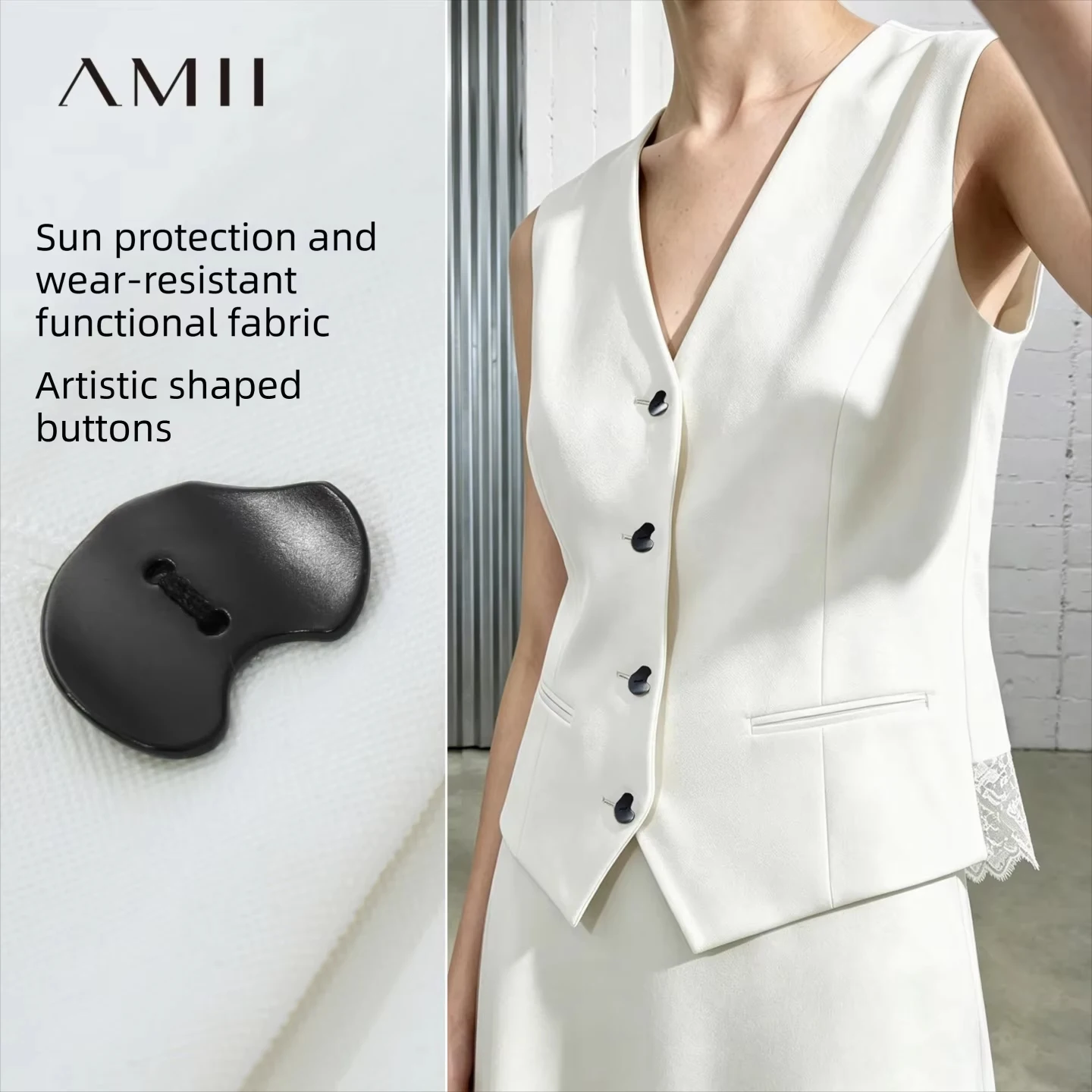 Amii Vest Women V-Neck Unique Buttons Cropped Jacket Sequin Embellish Lace 2026 Autumn Clothes Casual Office Lady Tops 12623027