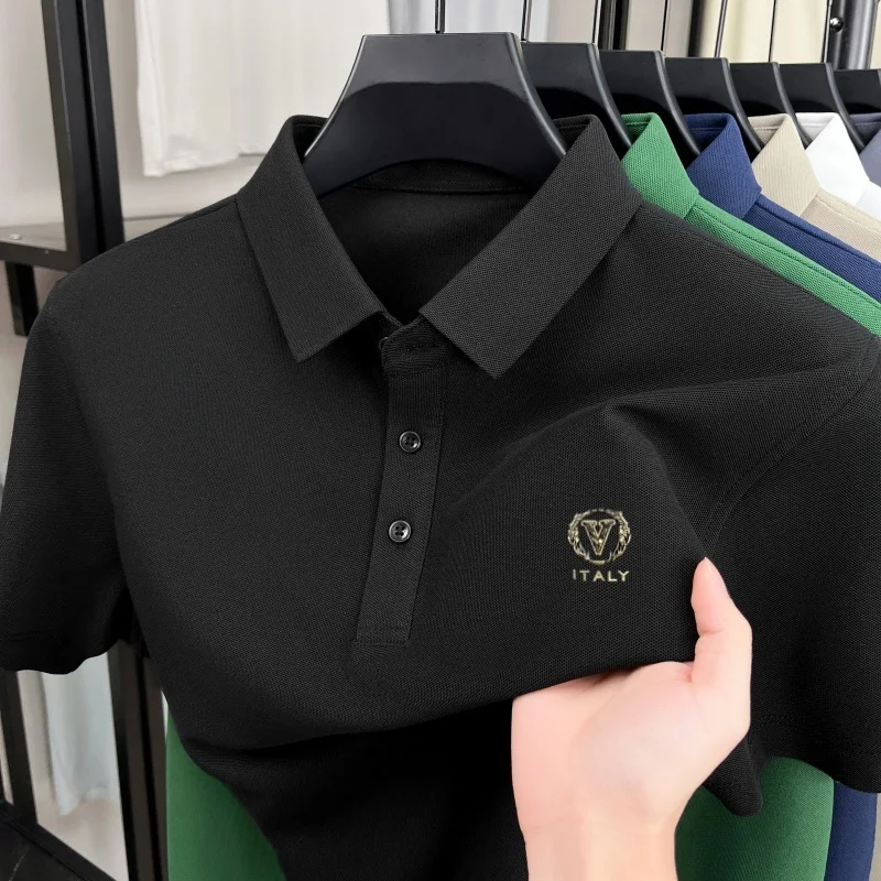 Hochwertiges, geprägtes Kurzarm-Poloshirt für Herren, leichter Luxus, Trendmarke, Designer, neu, Business Casual, Sommer-T-Shirt
