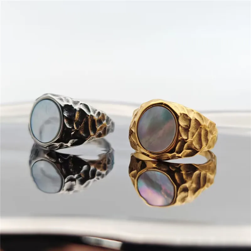 Pearl Stone Ring 316L Stainelss Steel Jewelry Punk Style Men Women Band Pary Ring Size 6-12