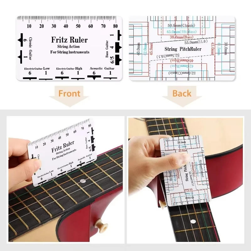 Miwayer Guitar Maintenance Measuring Kit, Notched Neck Straight Edge plus String Action Gauge Fit for Fender Gibson Guitars