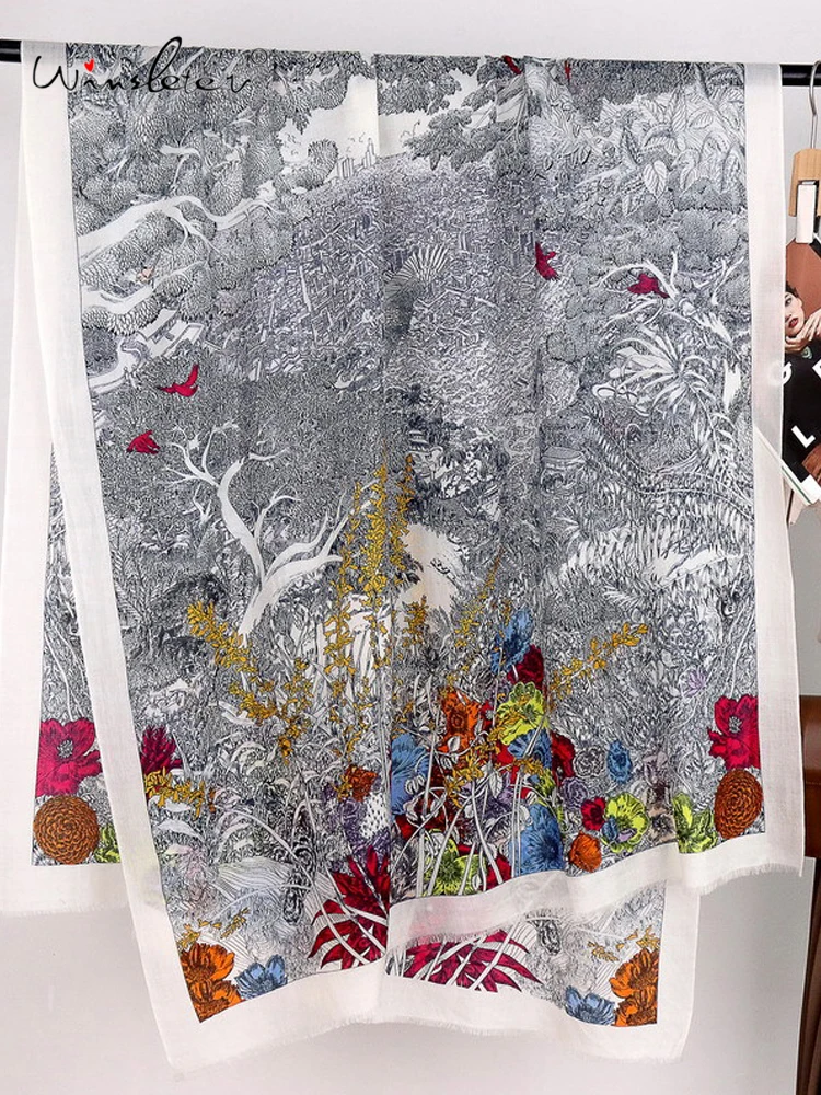 

Winsleter-Women 100%Wool Elegant Scarf, 200*100CM Printed, Mom Gifts Temperament High-grade Shawl Scarves, 2025 Autumn A58444CC