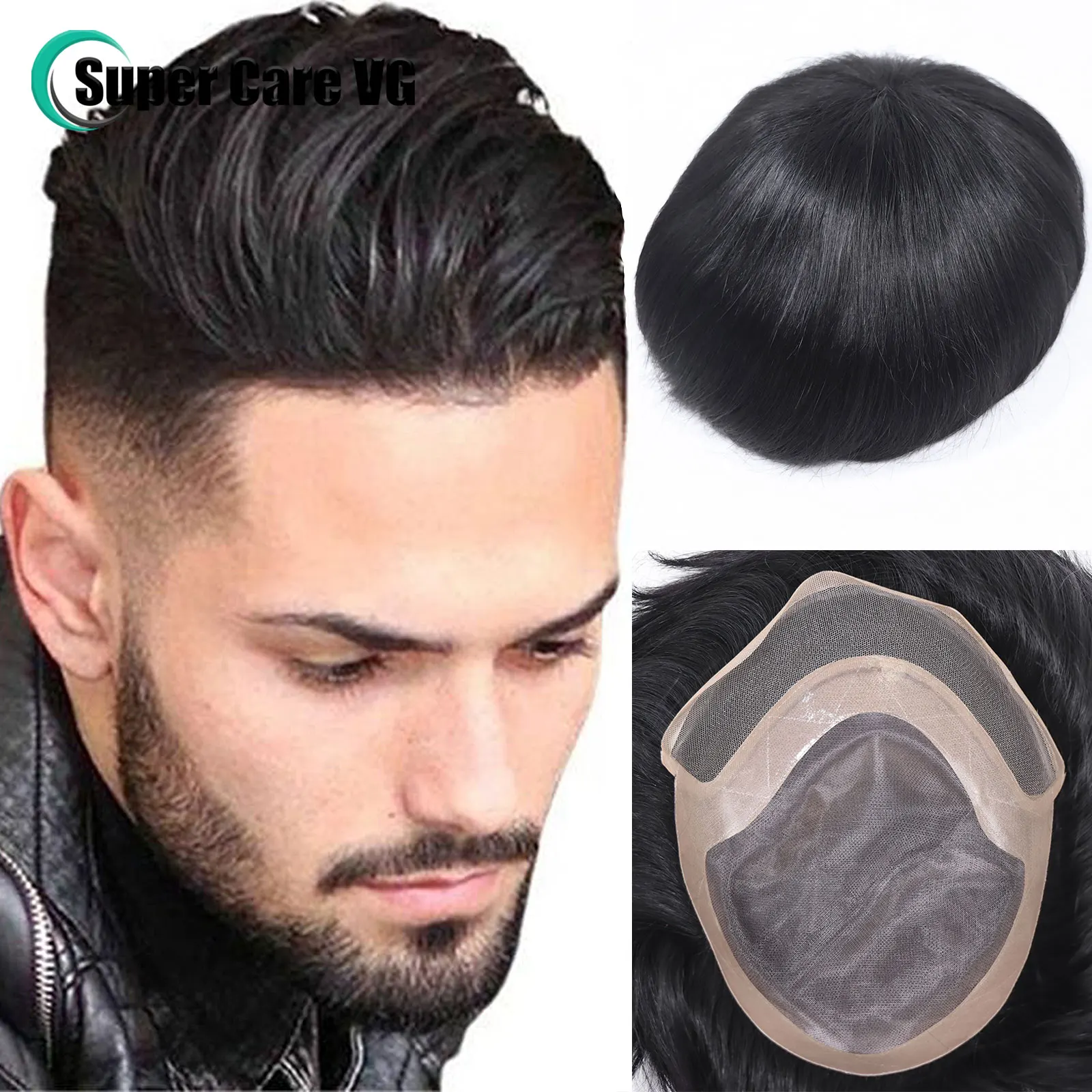 6*8/ 6*9/ 7*9 Fine Mono With PU Toupee Men Breathable French Lace Men's Wig Human Hair Toupee Men's Replacement Systems Unit Wig