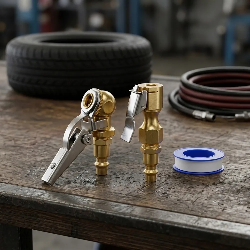 Inflation Nozzle Pneumatic Chuck Closed Flow Design Ball-type Closure 1 4 Inch FNPT Yellow Copper Set For Tire Inflation