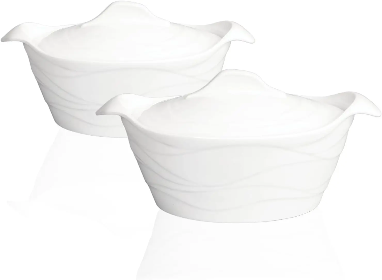 

8" x 6" Ceramic Casserole Dish with Lids 31 Oz White French Soup Tureen Bakeware Set with Handle - 10 IN, Chip and Crack Resista