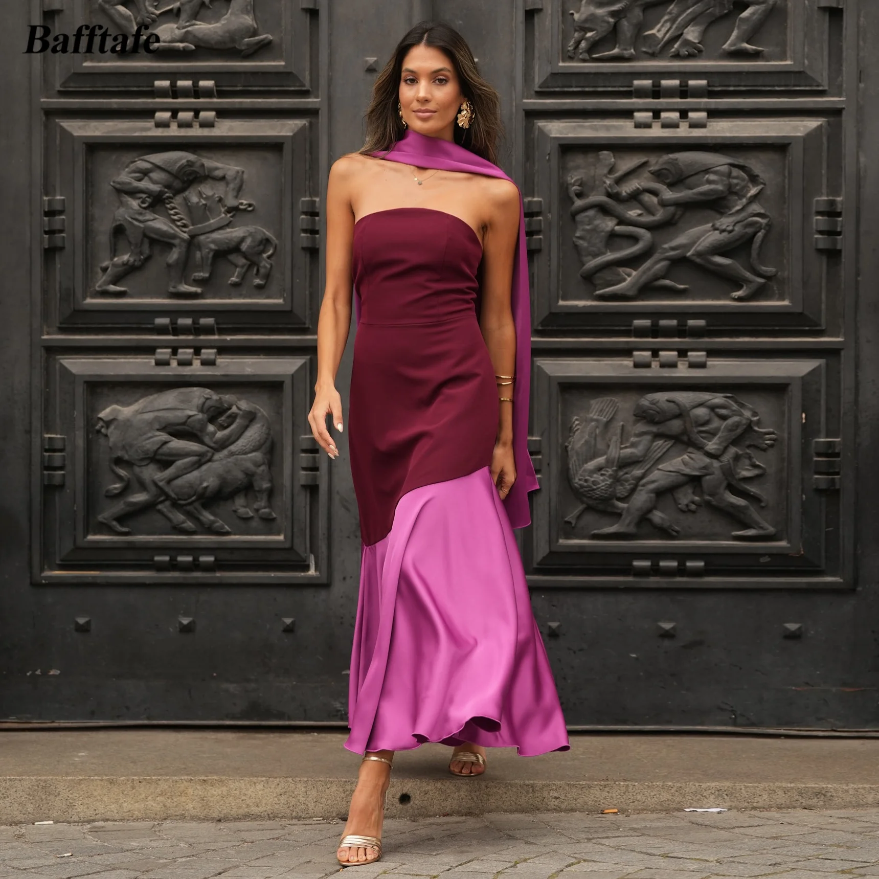 Bafftafe Sheath Matte Satin Prom Dresses Ankle Length Midi Evening Dress Women Formal Party Special Occasion Gowns Customized