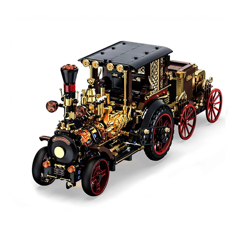 1331 stuks vintage mechanische stoomauto bouwstenen set stad retro stoom punk desktop model kit creatieve stenen speelgoed cadeau - afbeelding 2