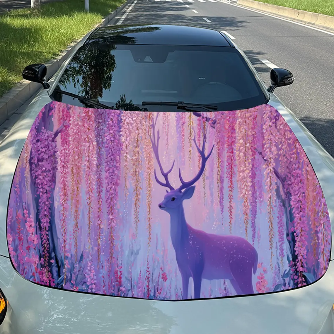 

Ethereal Purple Deer Car Hood Stickers - Self-Adhesive, Waterproof and Durable Vinyl Wrap, Decorate And Protect Your Car, Fit Fo