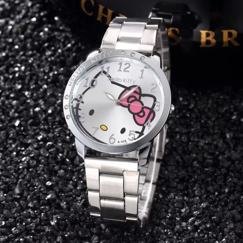 2025 new hot-selling casual simple steel belt women's watch HelloKitty fashion cartoon quartz watch girls' holiday watch gift