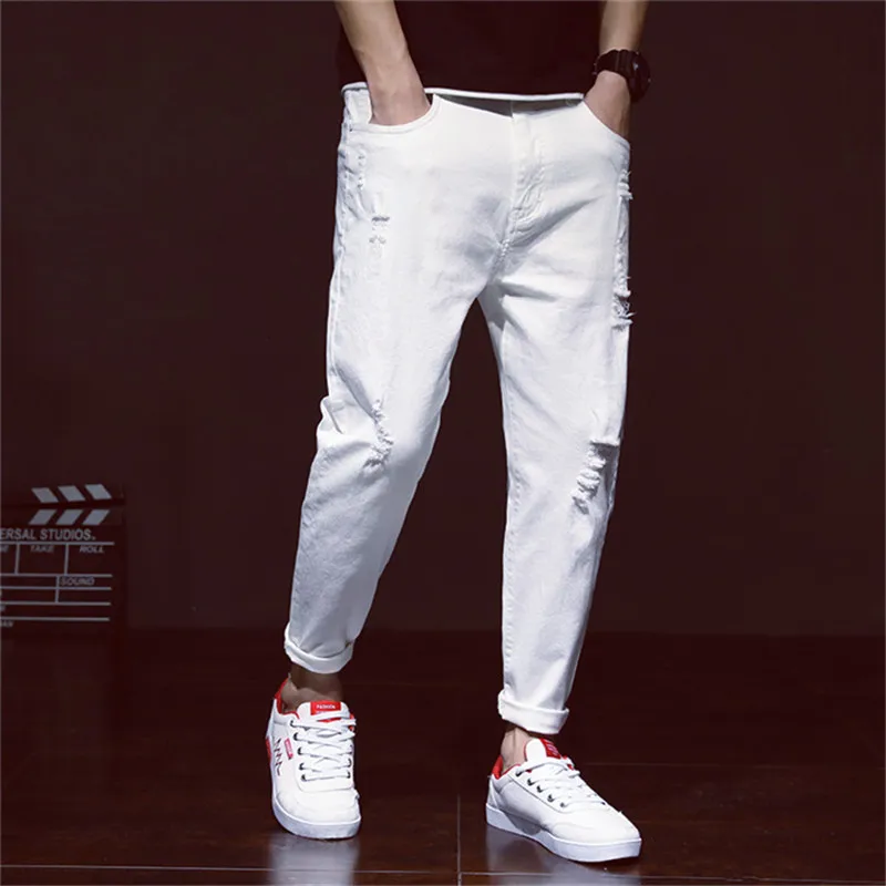 White Jeans Men Ripped Harem Boys Denim Distressed Black Pants Spring Summer Male 2022 Plus Size 38 40 42 Big Cowboy Trousers