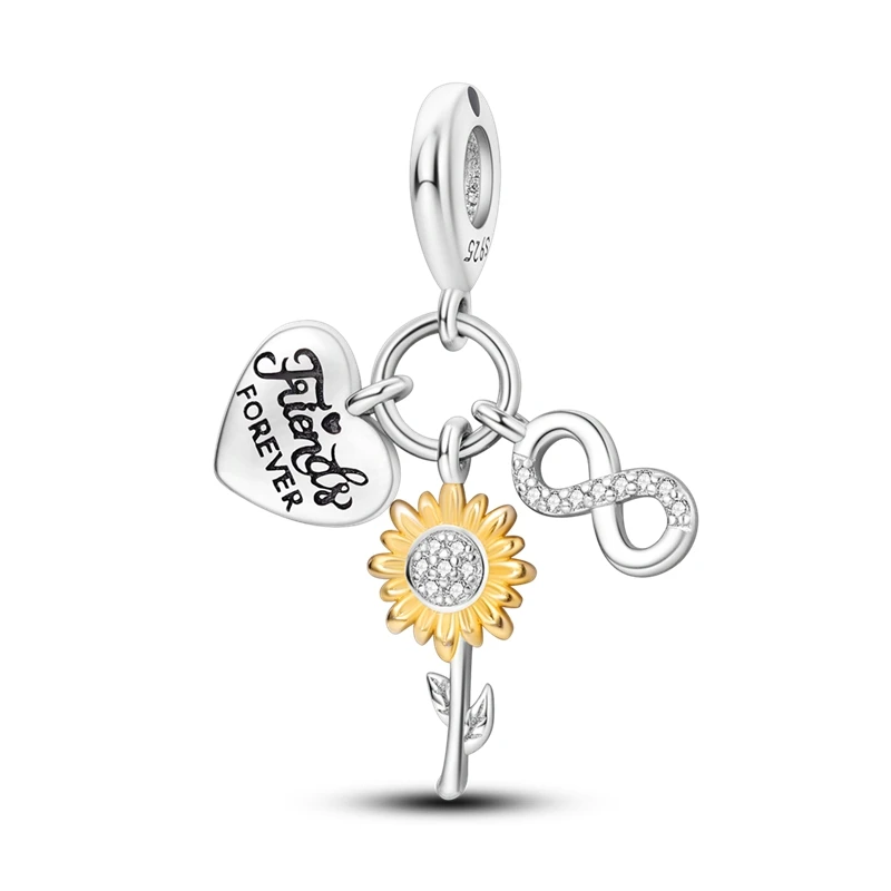 Original 925 Charms Sterling Silver Tulip Clover Rose Sunflower Butterfly Pendant for Pandora DIY Bracelet Ladies Jewelry Gift