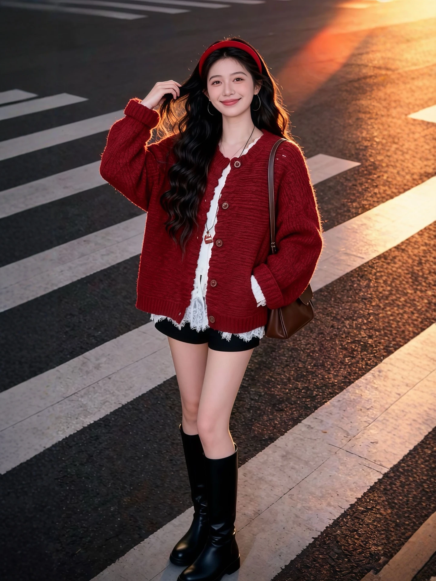 

Зимний красный вязаный кардиган и комплект из трех предметов (штаны и футболка) больших размеров для женщин: повседневный, модный, теплый, из полиэстера.