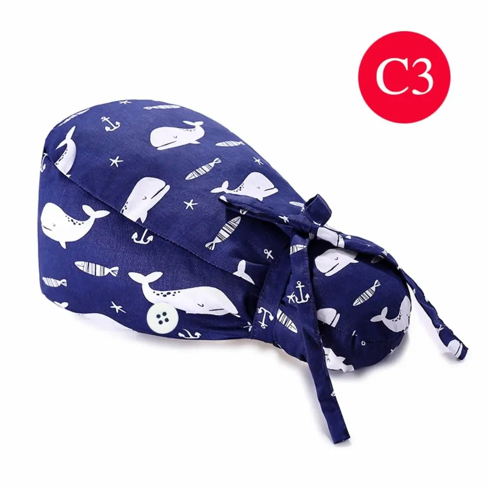 

HeadCover Adjustable Surgical Scrub Caps Ponytail Holder With Buttons Nursing Hats Bouffant Long Hair Turban Hats Women & Men
