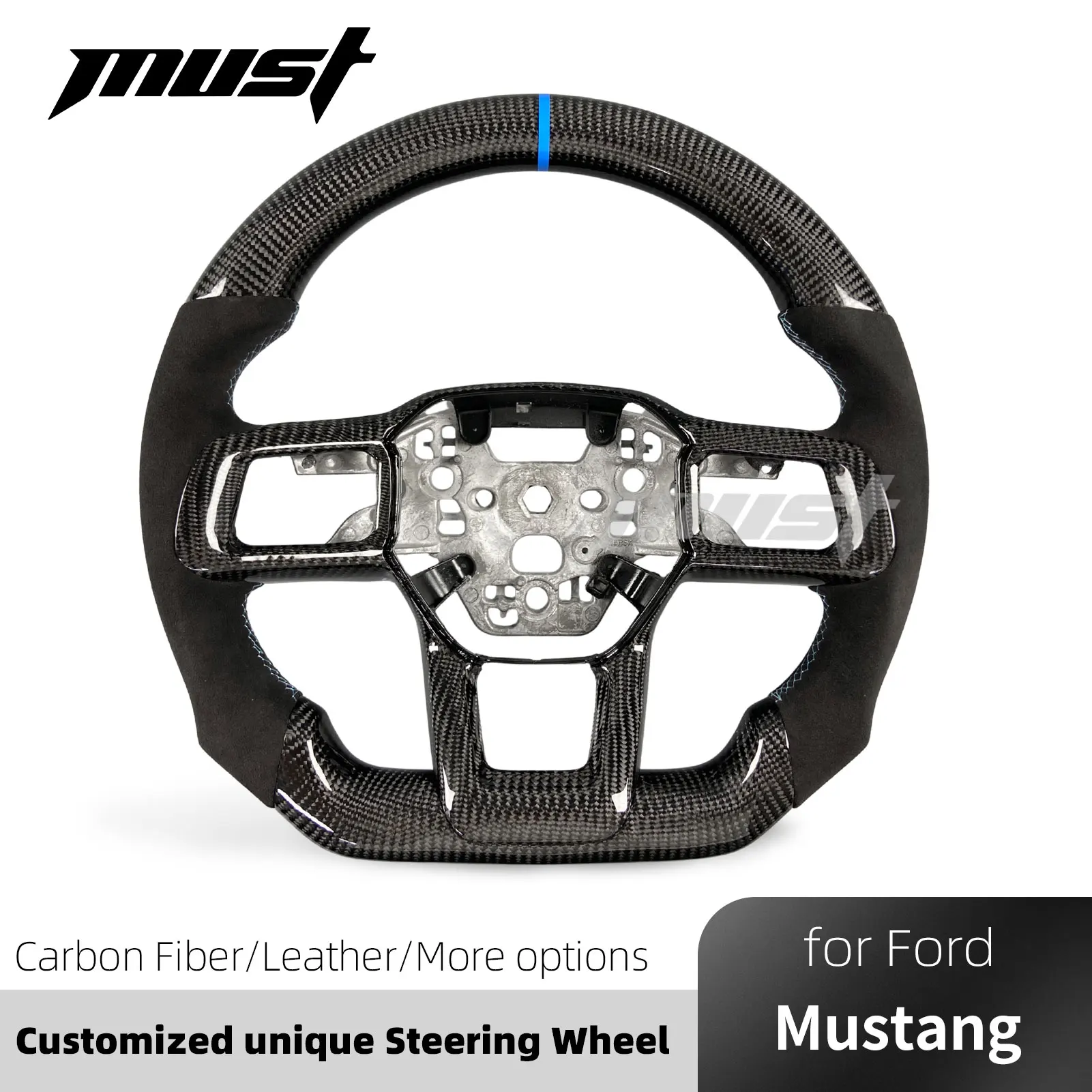 Customized Real Carbon Fiber Steering Wheel Upgrade for Ford Mustang 7th Gen S650 Dark Horse GT GTD Shelby Coupe 2024-2026