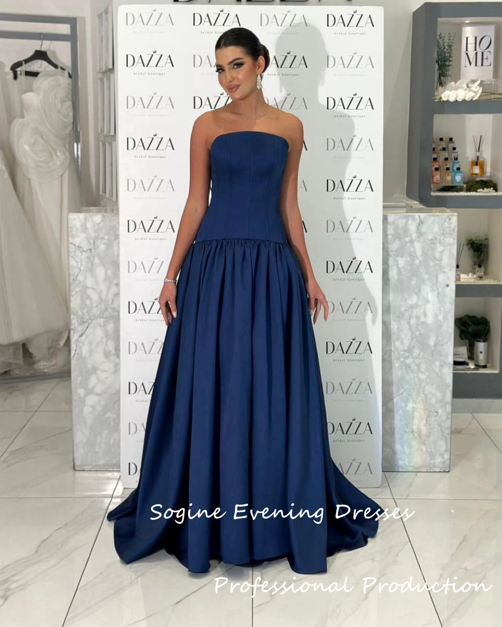 Abiti da ballo senza spalline blu navy 2025 Abiti da sera da cocktail pieghettati a trapezio senza maniche Abiti lunghi da sera formali al pavimento