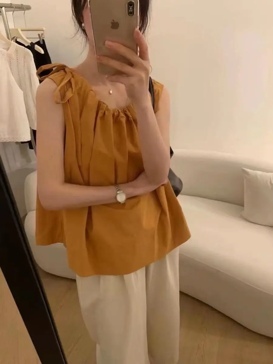 

Korean Dongdaemun Korean Style Versatile Slim Design Strap Summer Shirt