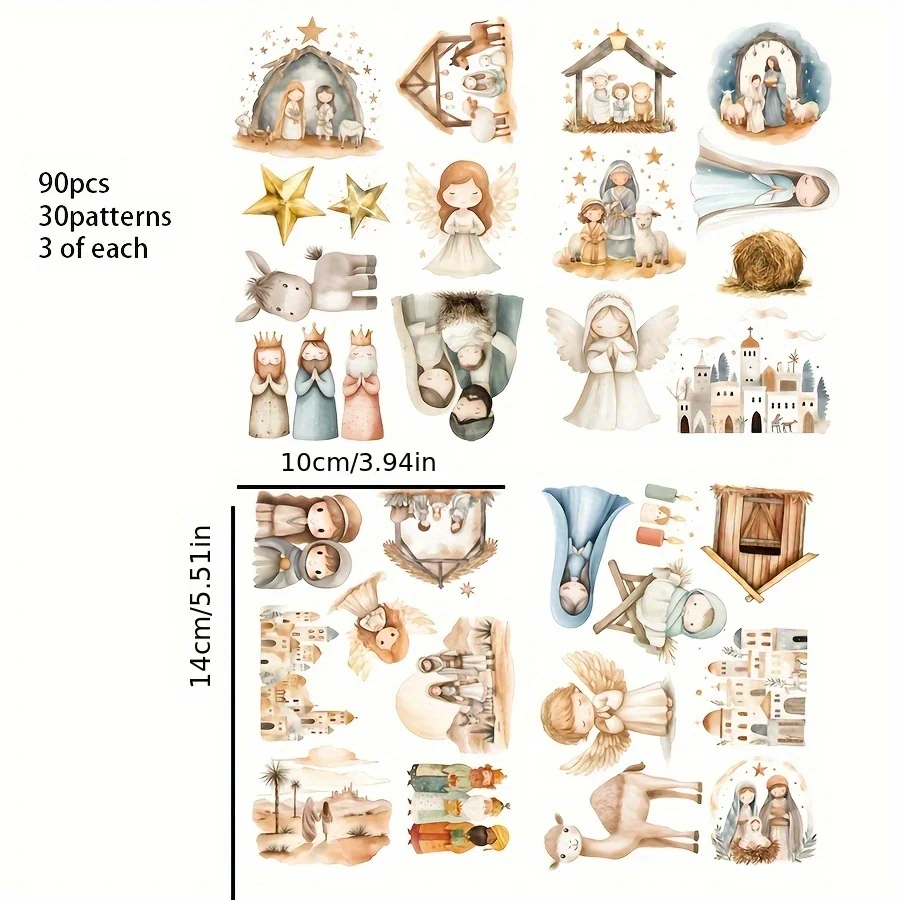90–123 Stück biblische Szenen, Krippen-Aufkleber mit religiösen Szenen für Geschenkdekoration, Papierhandwerk, Scrapbooking, Junk-Tagebücher – Detail 4